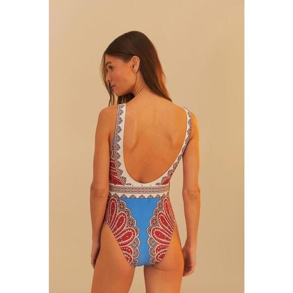 Farm Rio Jandaya Dance One Piece Belted Swimsuit Sleeveless Size XL Multicolor - Picture 3 of 3